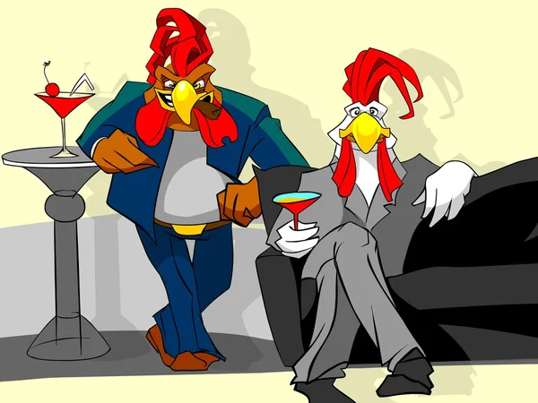 Two roosters with cocktails. — Stock Photo, Image