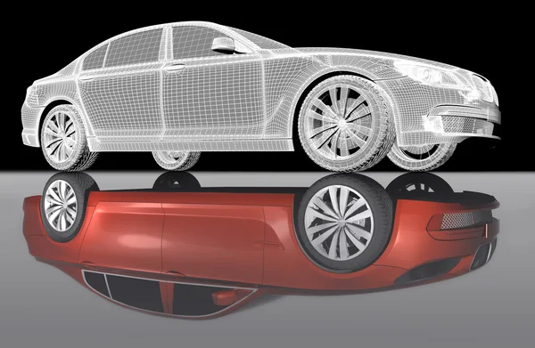 stock image 3D isometric view of abstract car with mirror reflexion.