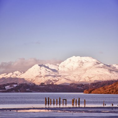 A view of the majestic and impressive ben lomond from across loch lomond near the scottish town of balloch. clipart