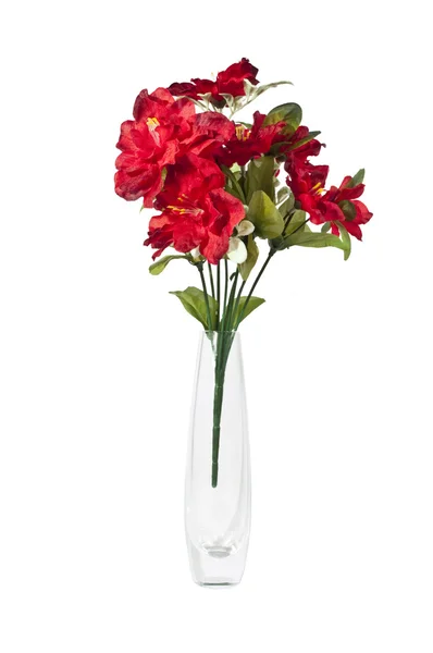 Bunch Artificial Flowers Glass Vase Isolated White Royalty Free Stock Images