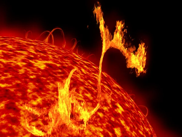Ilustración Del Sol Mostrando Llamaradas Solares Formidables —  Fotos de Stock