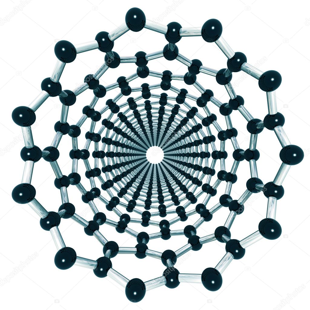 Isolated illustration looking down a carbon nanotube