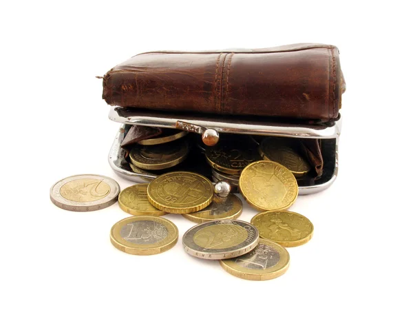 Сумочка с монетами — стоковое фото