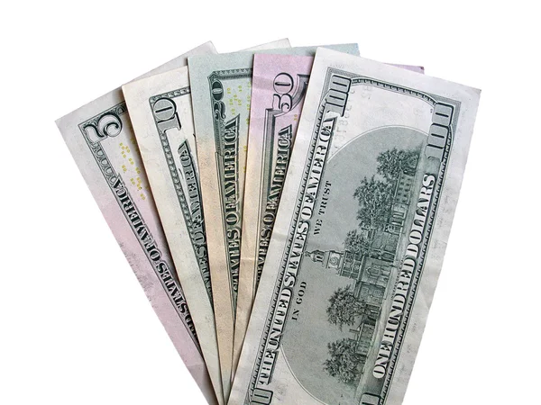 Yelpaze Şeklinde Dolarlık Banknotlar Üzerinde Beyaz Izole — Stok fotoğraf