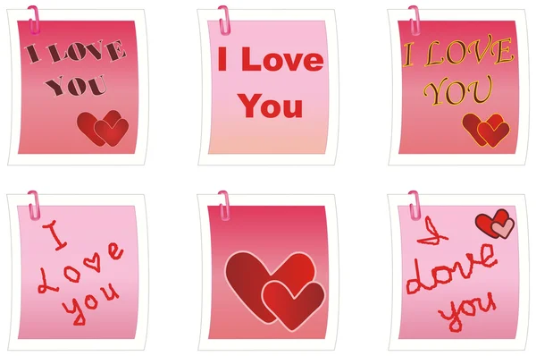 Clipart Noterar För Dagen Valentine Med Meddelande Jag Älskar Dig — Stockfoto