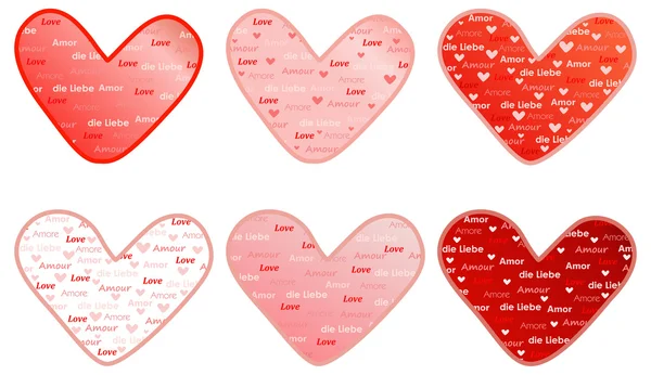 Clipart Vectorial San Valentín Con Palabra Amor Varios Idiomas — Vector de stock