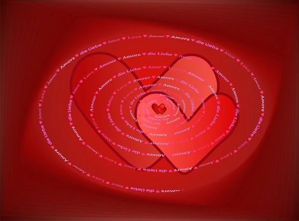 Fond Avec Spirale Faite Mot Amour Plusieurs Langues Sur Deux — Image vectorielle