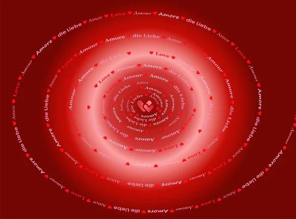 Fond Avec Spirale Faite Mot Amour Plusieurs Langues — Image vectorielle