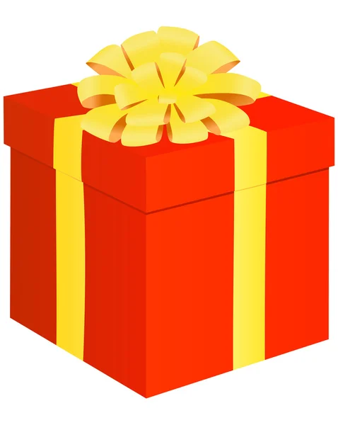 Boîte Cadeau Rouge Avec Noeud Jaune Sur Blanc — Image vectorielle