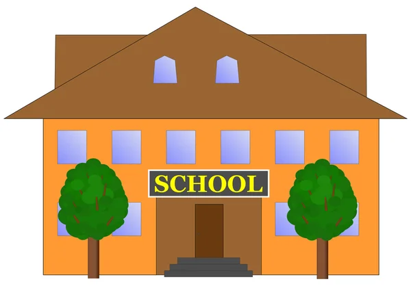 Σχολικό Κτίριο Και Δύο Δέντρα Διανυσματικά Εικονογράφηση — Διανυσματικό Αρχείο