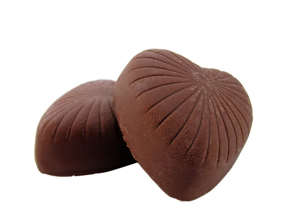 Due Cuori Cioccolato Isolati Bianco — Foto Stock