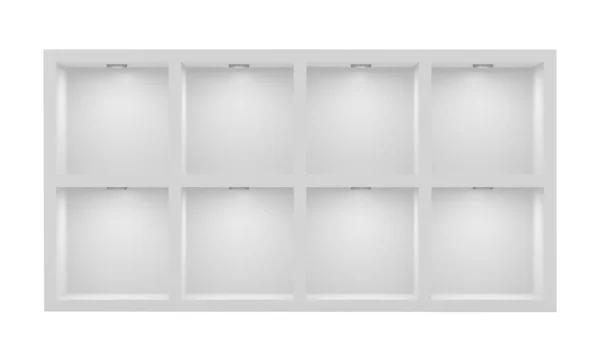 Pusty Biały Rack Oświetlenie Półek — Zdjęcie stockowe