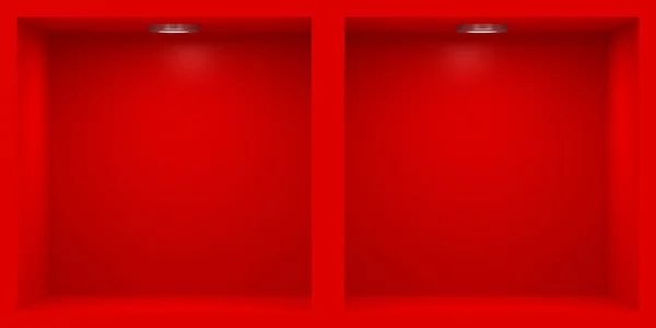 Пустая Красная Стойка Подсветкой Полок — стоковое фото