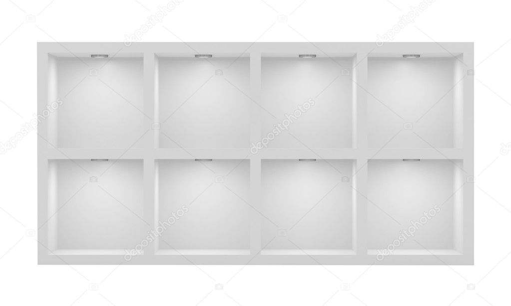 Empty white rack with illumination of shelves