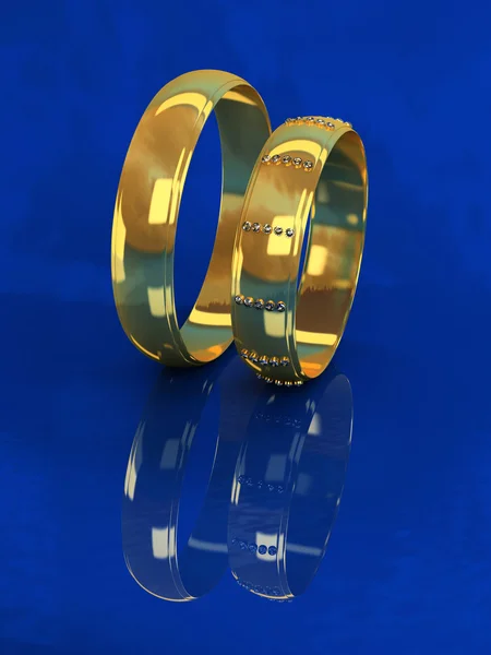 Wedding Rings Brilliants Blue Background — Stock Photo, Image
