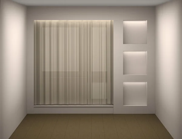 Lege Witte Kamer Met Een Gordijn Een Toon Venster — Stockfoto