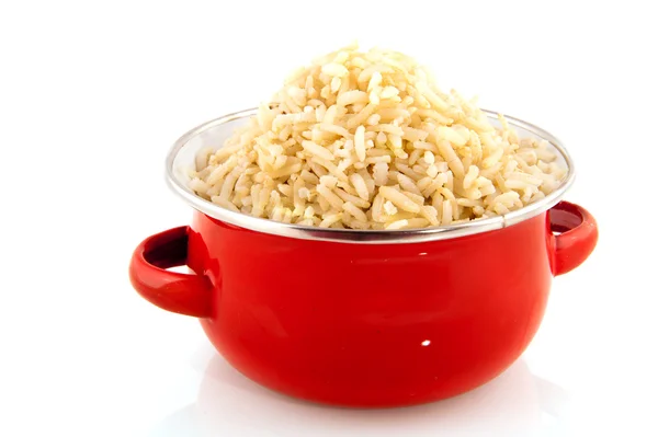 Red pan with rice — Stock Photo, Image