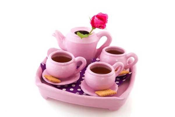 Serviço de chá rosa — Fotografia de Stock