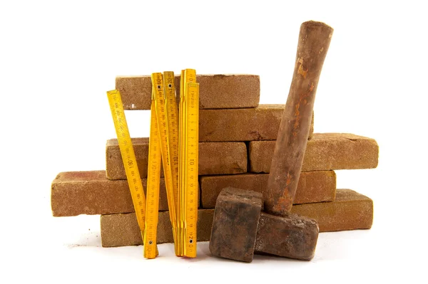 Bricks Measuring Tool Build Wall Making Pavement — Stock Photo, Image