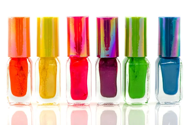 Colorful Bottles Nail Polish Isolated White — Stock Photo, Image
