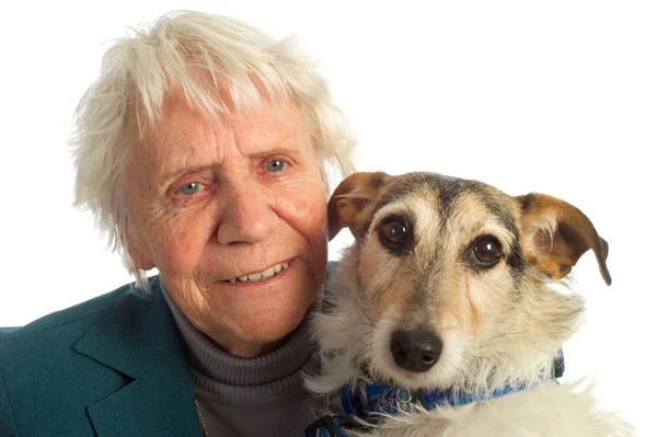 Ηλικιωμένη γυναίκα με σκύλο — Φωτογραφία Αρχείου