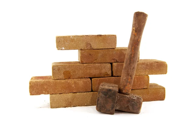 Bricks Hammerto Build Wall Making Pavement — Stock Photo, Image