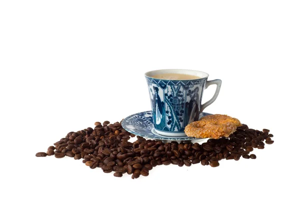 Cup Coffee Cookie Beans — Stock Photo, Image