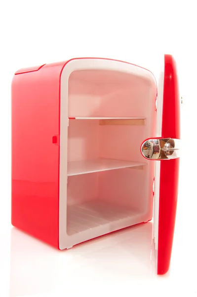 Refrigerador Abierto Rojo Vacío Aislado Sobre Fondo Blanco — Foto de Stock