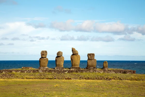 Fila Con Estatuas Antiguas Isla Pascua —  Fotos de Stock