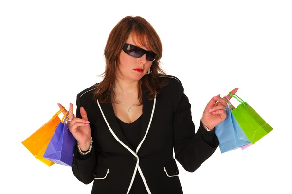 Winkelen Glamour Meisje Met Veel Kleurrijke Tassen — Stockfoto
