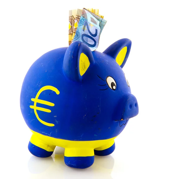 Euro Piggy Bank Sign Banknotes — Stock Photo, Image