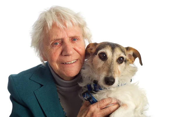 Ηλικιωμένη Γυναίκα Μαζί Της Τζακ Ράσελ Σκυλί — Φωτογραφία Αρχείου