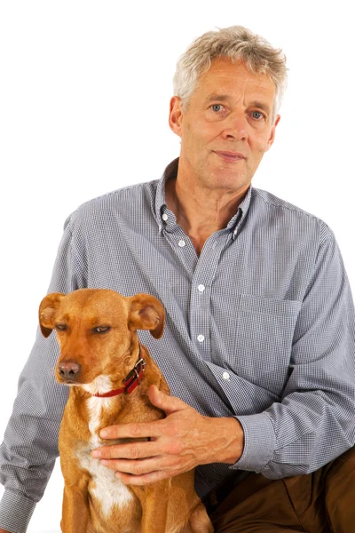 Ηλικιωμένος άνδρας με σκύλο — Φωτογραφία Αρχείου