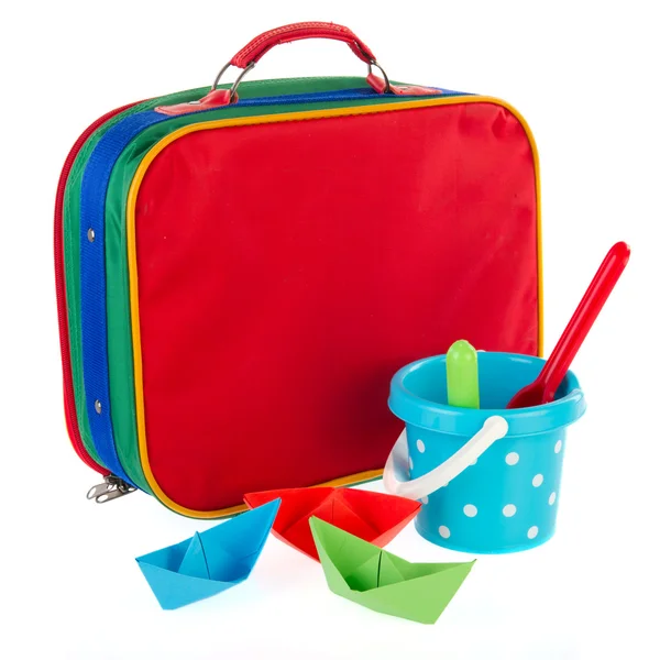 Vacation Luggage Suitcase Toys Beach — Stock Photo, Image