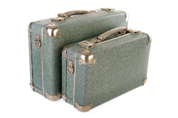 Régi Vintage Karton Bőröndök Elszigetelt Felett Fehér — Stock Fotó