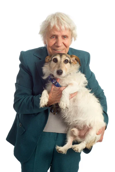 Elderly Woman Her Jack Russel Dog — Stock Photo, Image
