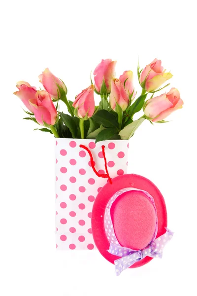 Bouquets Pink Roses Dotted Bags — Stock Photo, Image