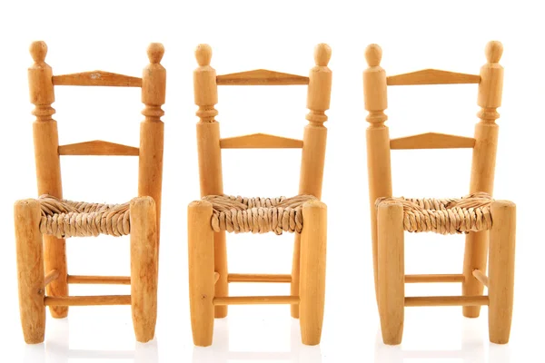 Reihe Von Drei Stühlen Isoliert Über Weiß — Stockfoto