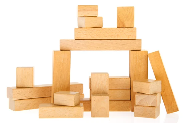 Budova Dřevěných Bloků Izolovaných Bílém — Stock fotografie