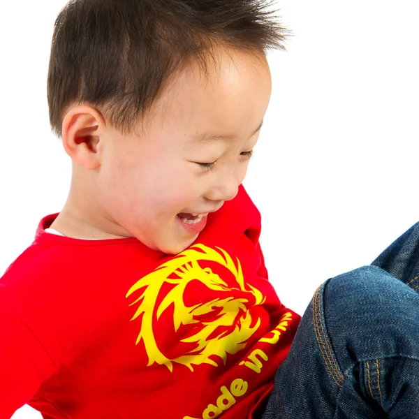 Retrato Menino Chinês Felicidade Isolado Sobre Branco — Fotografia de Stock
