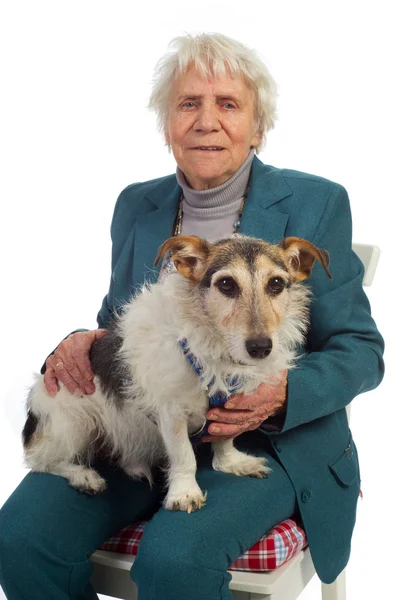 Пожилая Женщина Своей Собакой Джеком Расселом — стоковое фото