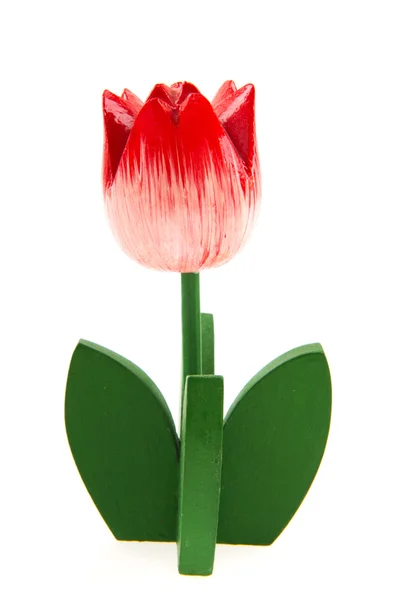 Czerwone Tulipany Drewniane Białym Tle Nad Białym — Zdjęcie stockowe