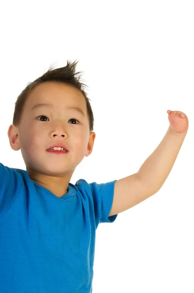 Portret Chiński Chłopiec Lekkiego Upośledzenia Białym Tle Nad Białym — Zdjęcie stockowe