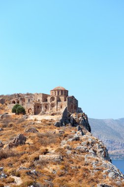 Agia Sofia church at the top of Greek Monemvasia clipart