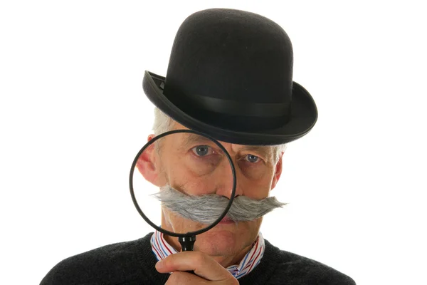 Portrait Funny Inspector Big Magnifier Investigation — Stock Photo, Image