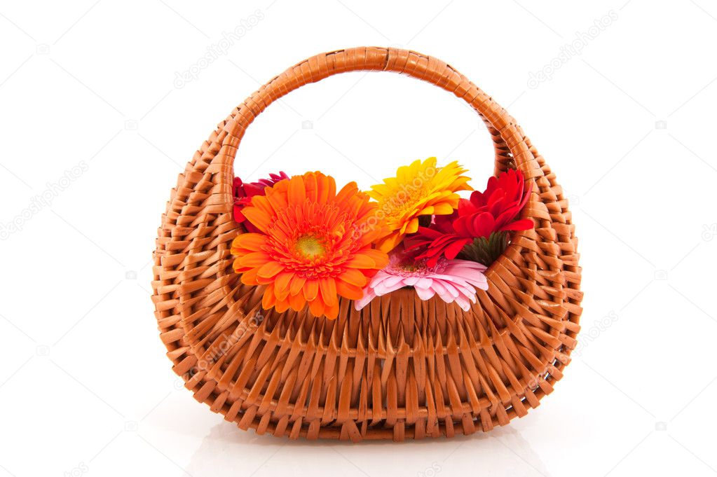 Cute wicker basket flowers — Stock Photo © ivonnewierink 5089350