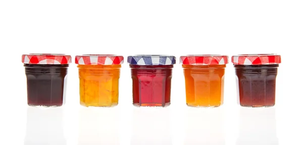 Glass pots of jam — Stock Photo, Image