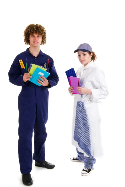 Young carpenter and female cook at school — Stock Photo, Image