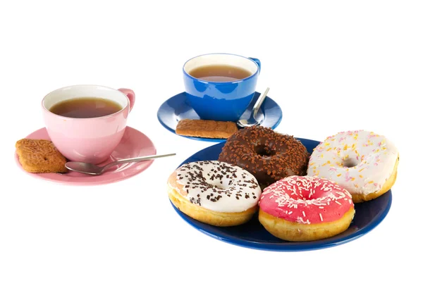 Cups of tea with donuts — Stock Photo, Image