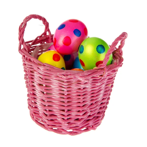 Basket painted easter eggs — Stock Photo, Image